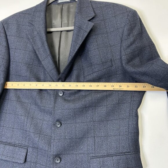 Oscar De La Renta Blazer Jacket Men’s Size 46R Blue Windowpane Sport Coat Wool - Picture 7 of 12